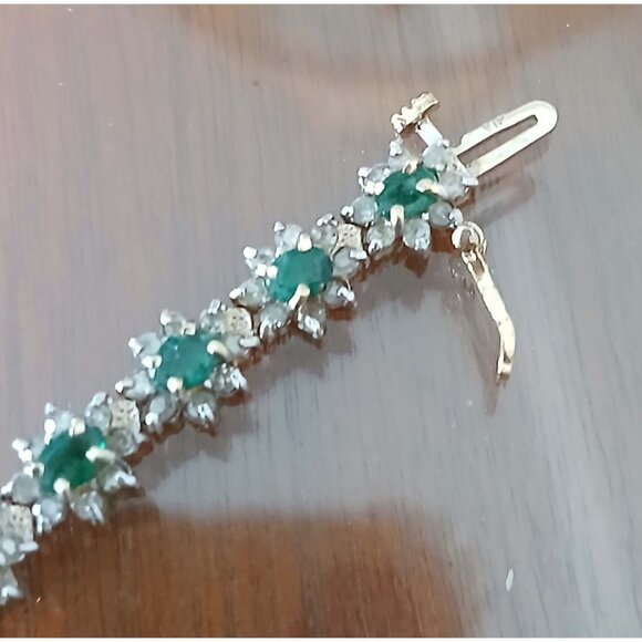 14K Yellow Gold Emerald & Diamond Link Bracelet - Picture 6 of 13
